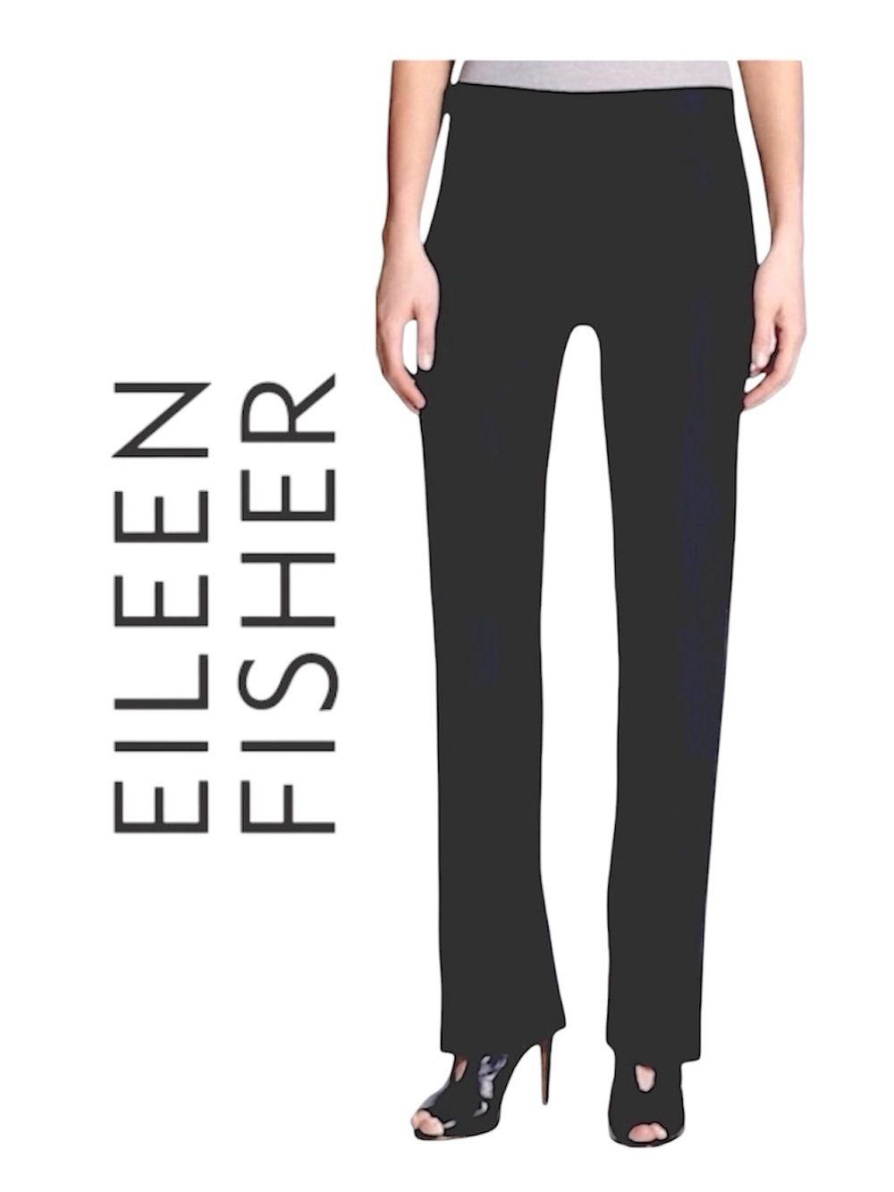 Eileen Fisher Petite Black Textured Stretch Crepe Pants Slim Fit Elastic Waist